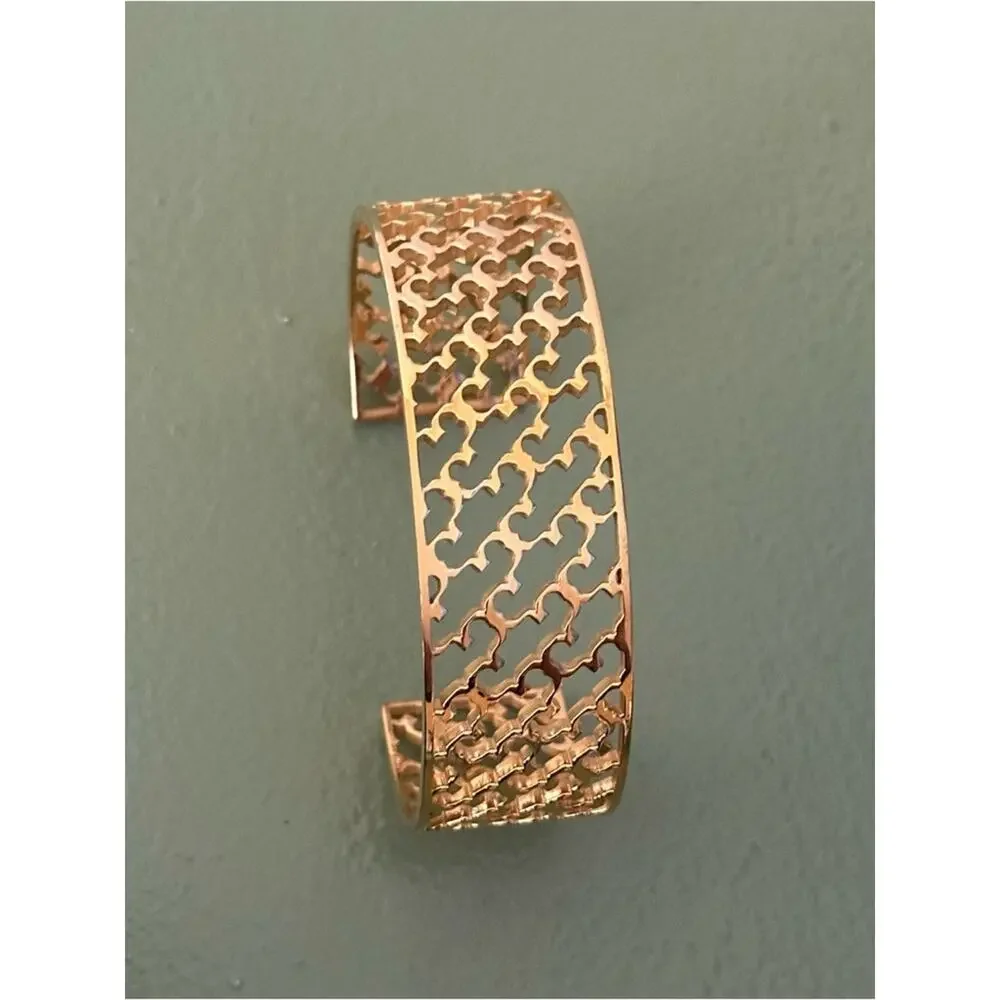 Tory Burch Gold Plated Statement Logo T Wide Cuff Bracelet NWOT